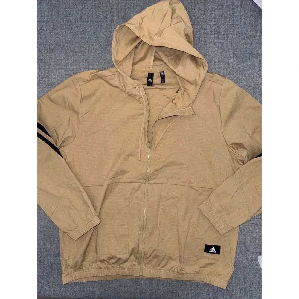 Adidas Mens‎ Primegreen Full Zip Hooded Windbreaker Tan Khaki XL Jacket